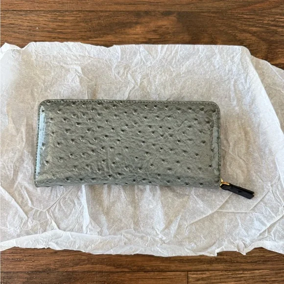 NWT Marc Jacobs Ostrich Zip Around Wallet - Gray / Pink - Picture 2 of 9